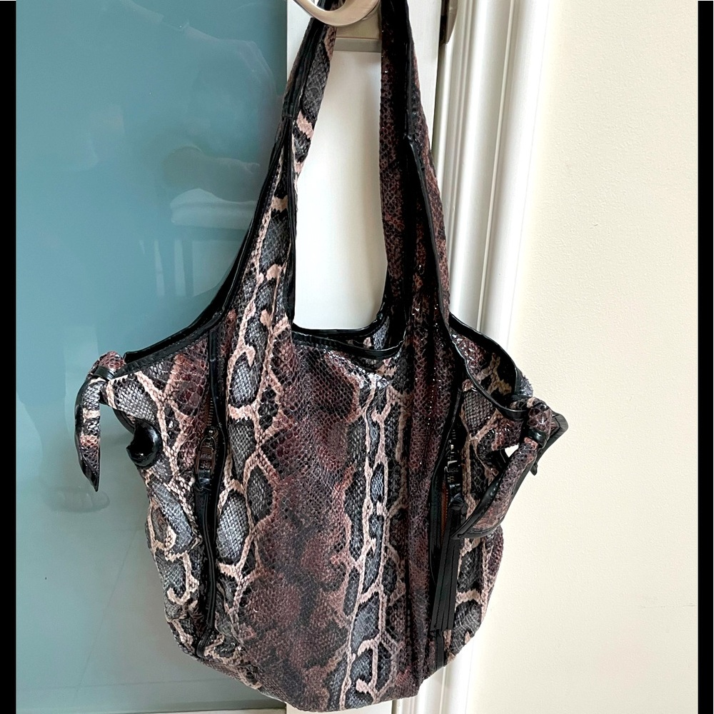 Kooba Leather Bag With Black Piping, Front Zippers